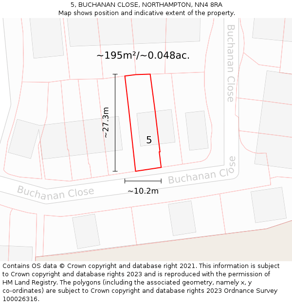 5, BUCHANAN CLOSE, NORTHAMPTON, NN4 8RA: Plot and title map