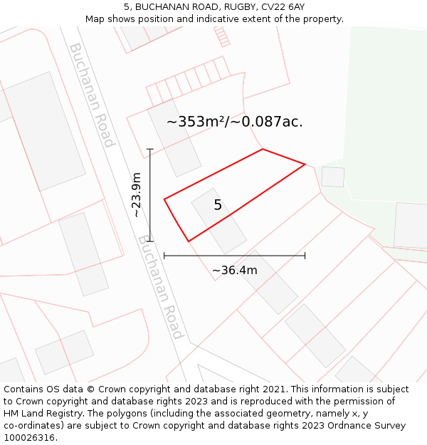 5, BUCHANAN ROAD, RUGBY, CV22 6AY: Plot and title map