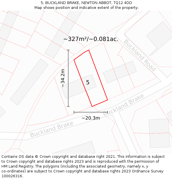 5, BUCKLAND BRAKE, NEWTON ABBOT, TQ12 4DD: Plot and title map