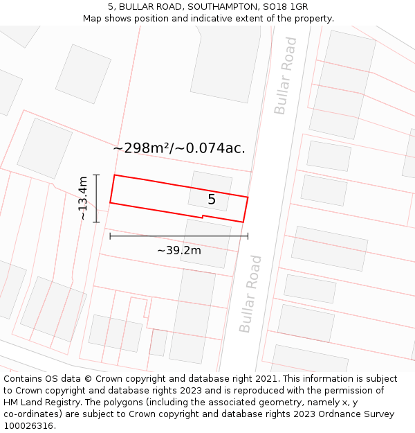 5, BULLAR ROAD, SOUTHAMPTON, SO18 1GR: Plot and title map