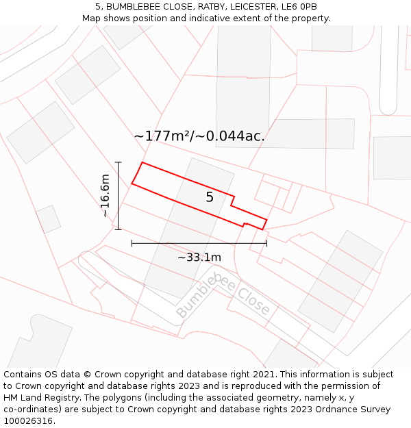 5, BUMBLEBEE CLOSE, RATBY, LEICESTER, LE6 0PB: Plot and title map