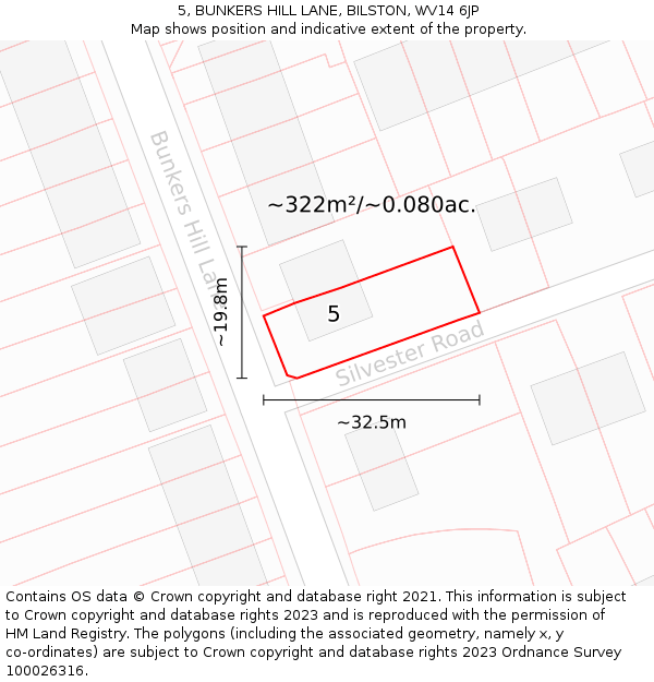 5, BUNKERS HILL LANE, BILSTON, WV14 6JP: Plot and title map