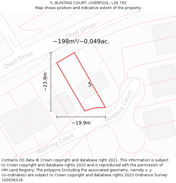 5, BUNTING COURT, LIVERPOOL, L26 7XX: Plot and title map