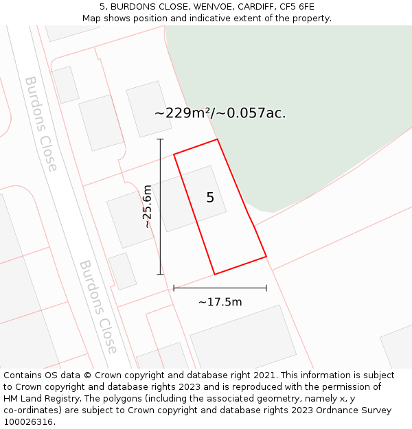 5, BURDONS CLOSE, WENVOE, CARDIFF, CF5 6FE: Plot and title map