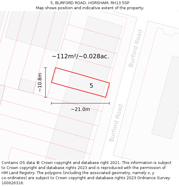 5, BURFORD ROAD, HORSHAM, RH13 5SP: Plot and title map