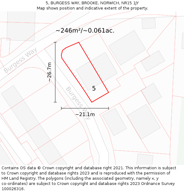 5, BURGESS WAY, BROOKE, NORWICH, NR15 1JY: Plot and title map