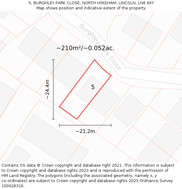 5, BURGHLEY PARK CLOSE, NORTH HYKEHAM, LINCOLN, LN6 9XY: Plot and title map