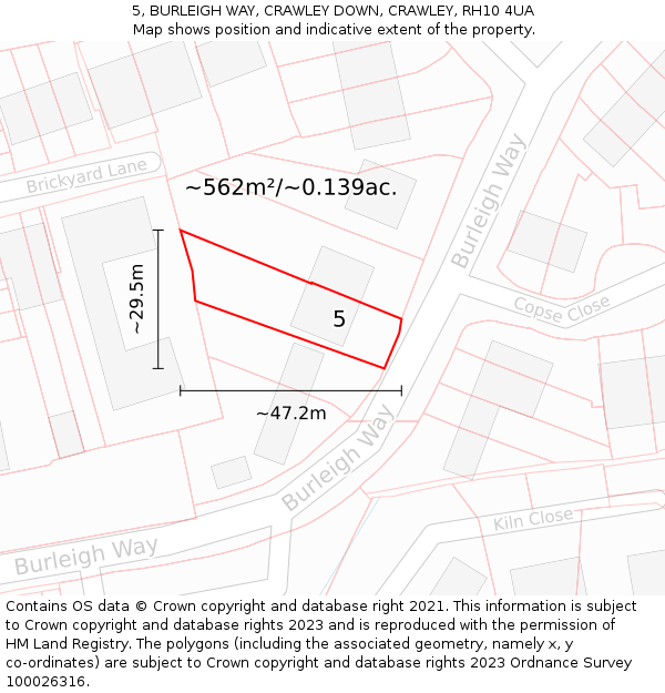 5, BURLEIGH WAY, CRAWLEY DOWN, CRAWLEY, RH10 4UA: Plot and title map