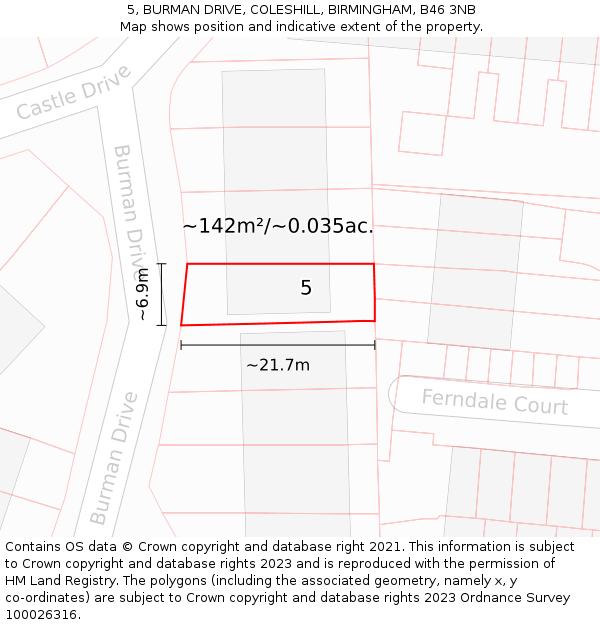 5, BURMAN DRIVE, COLESHILL, BIRMINGHAM, B46 3NB: Plot and title map