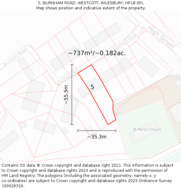 5, BURNHAM ROAD, WESTCOTT, AYLESBURY, HP18 0PL: Plot and title map