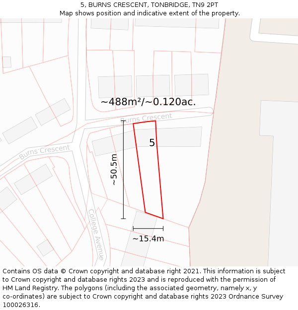 5, BURNS CRESCENT, TONBRIDGE, TN9 2PT: Plot and title map