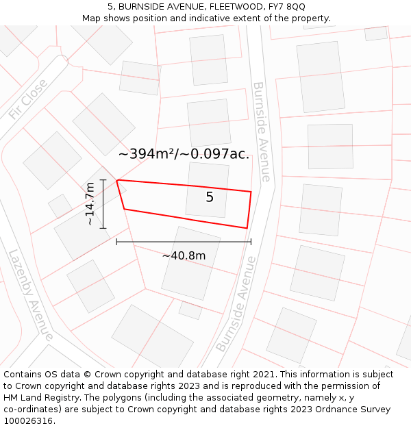 5, BURNSIDE AVENUE, FLEETWOOD, FY7 8QQ: Plot and title map