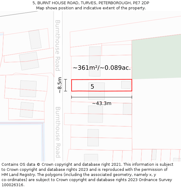 5, BURNT HOUSE ROAD, TURVES, PETERBOROUGH, PE7 2DP: Plot and title map