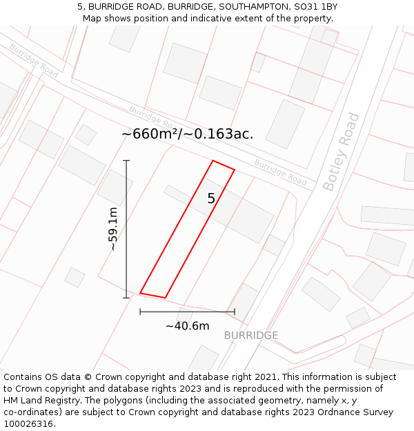 5, BURRIDGE ROAD, BURRIDGE, SOUTHAMPTON, SO31 1BY: Plot and title map