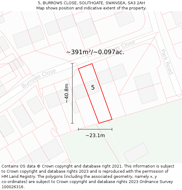 5, BURROWS CLOSE, SOUTHGATE, SWANSEA, SA3 2AH: Plot and title map