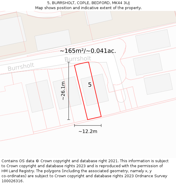 5, BURRSHOLT, COPLE, BEDFORD, MK44 3UJ: Plot and title map