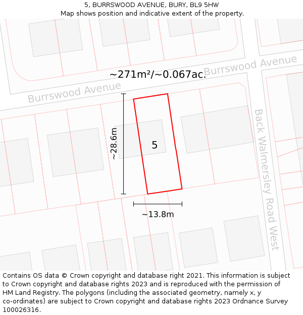 5, BURRSWOOD AVENUE, BURY, BL9 5HW: Plot and title map