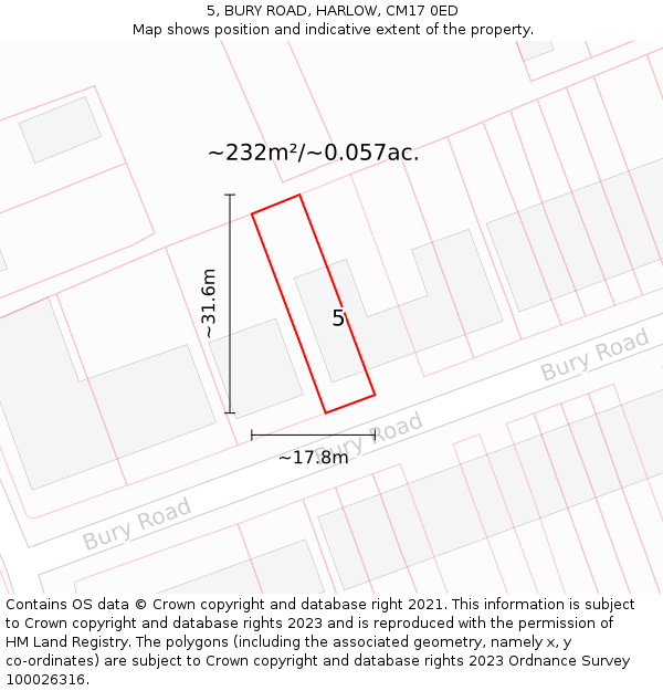 5, BURY ROAD, HARLOW, CM17 0ED: Plot and title map