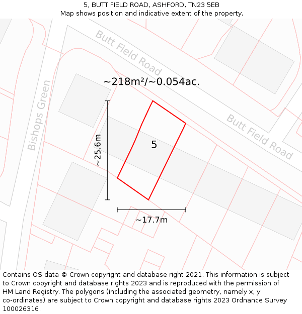 5, BUTT FIELD ROAD, ASHFORD, TN23 5EB: Plot and title map