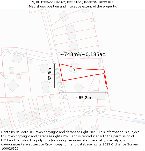 5, BUTTERWICK ROAD, FREISTON, BOSTON, PE22 0LF: Plot and title map