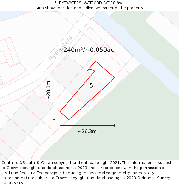 5, BYEWATERS, WATFORD, WD18 8WH: Plot and title map