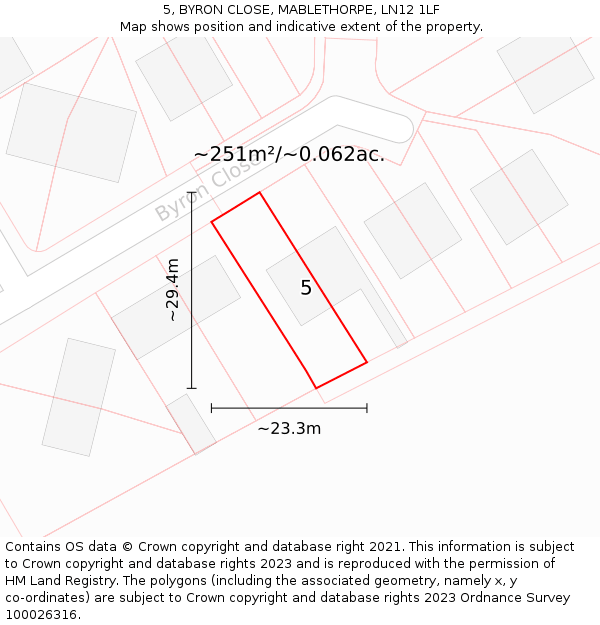 5, BYRON CLOSE, MABLETHORPE, LN12 1LF: Plot and title map