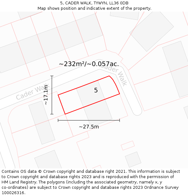 5, CADER WALK, TYWYN, LL36 0DB: Plot and title map