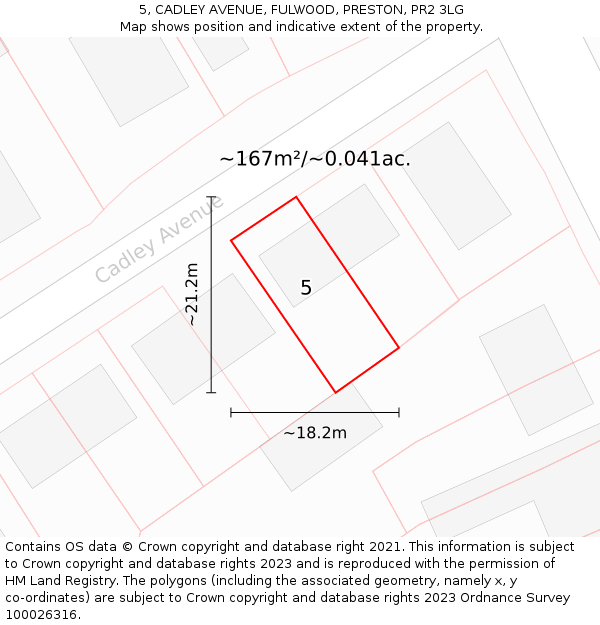 5, CADLEY AVENUE, FULWOOD, PRESTON, PR2 3LG: Plot and title map