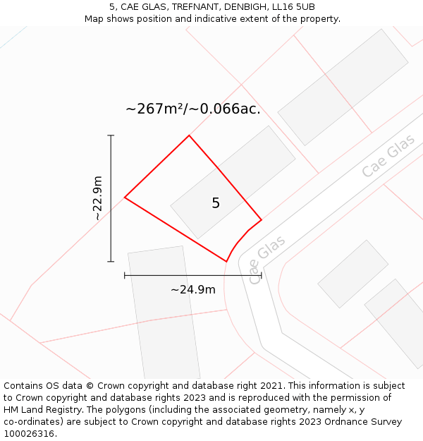 5, CAE GLAS, TREFNANT, DENBIGH, LL16 5UB: Plot and title map