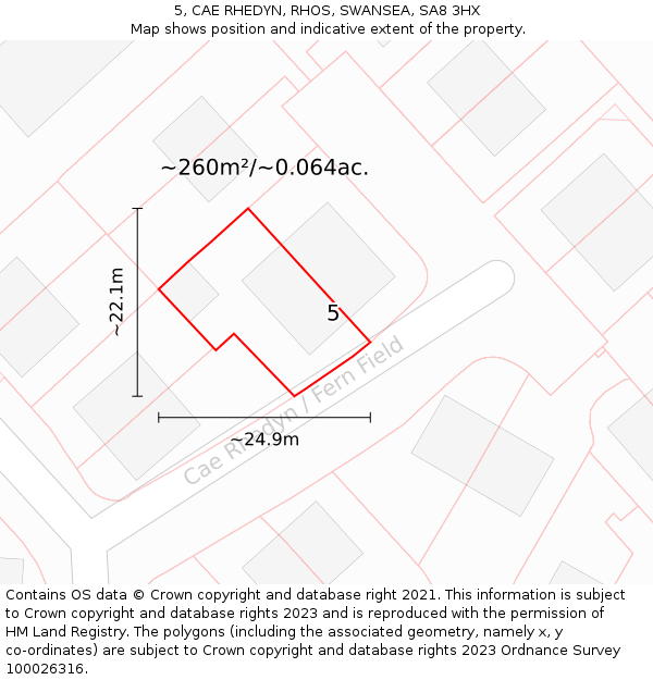 5, CAE RHEDYN, RHOS, SWANSEA, SA8 3HX: Plot and title map