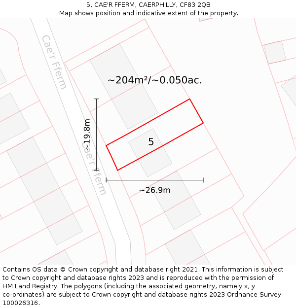 5, CAE'R FFERM, CAERPHILLY, CF83 2QB: Plot and title map