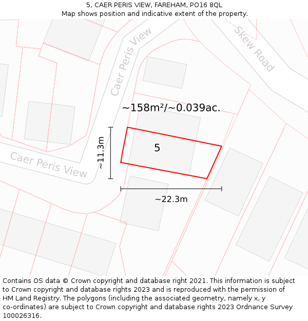 5, CAER PERIS VIEW, FAREHAM, PO16 8QL: Plot and title map