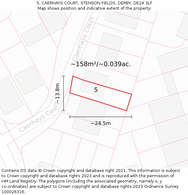 5, CAERHAYS COURT, STENSON FIELDS, DERBY, DE24 3LF: Plot and title map