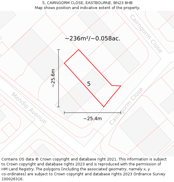 5, CAIRNGORM CLOSE, EASTBOURNE, BN23 8HB: Plot and title map