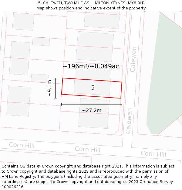 5, CALEWEN, TWO MILE ASH, MILTON KEYNES, MK8 8LP: Plot and title map