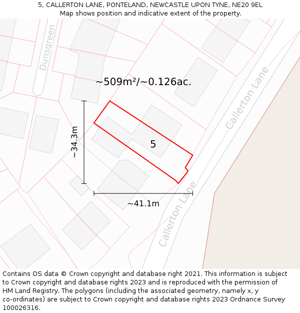 5, CALLERTON LANE, PONTELAND, NEWCASTLE UPON TYNE, NE20 9EL: Plot and title map