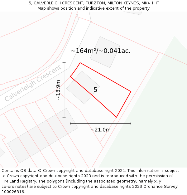 5, CALVERLEIGH CRESCENT, FURZTON, MILTON KEYNES, MK4 1HT: Plot and title map