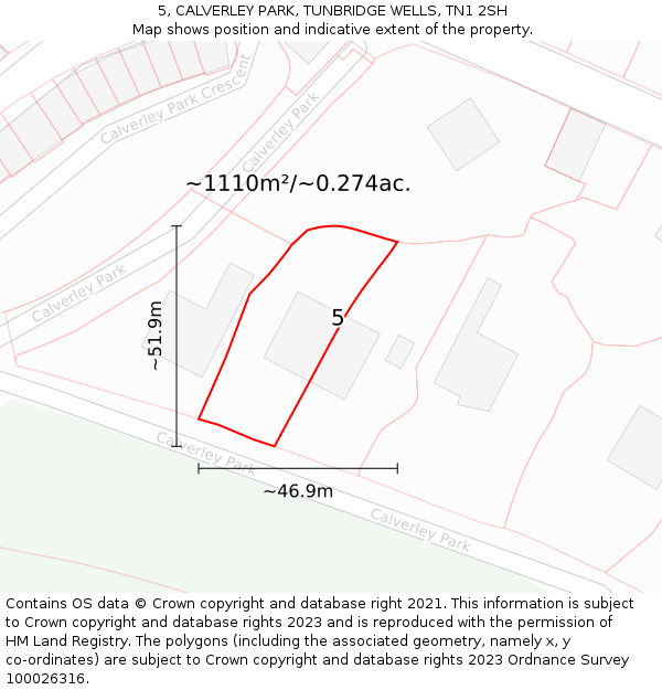 5, CALVERLEY PARK, TUNBRIDGE WELLS, TN1 2SH: Plot and title map