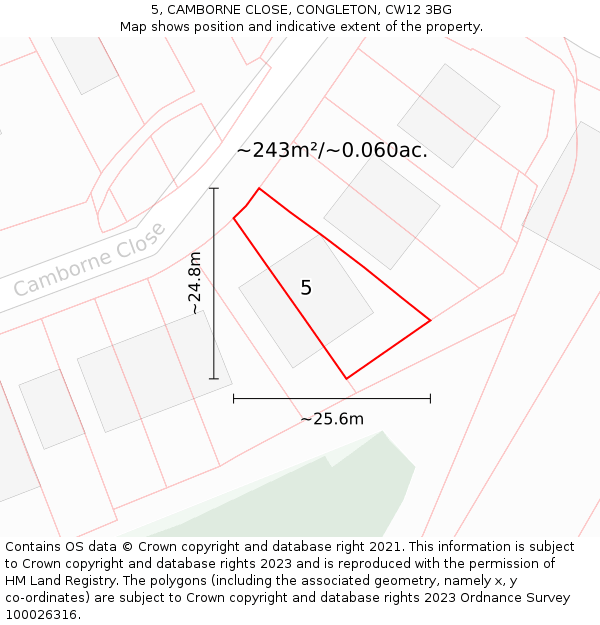 5, CAMBORNE CLOSE, CONGLETON, CW12 3BG: Plot and title map