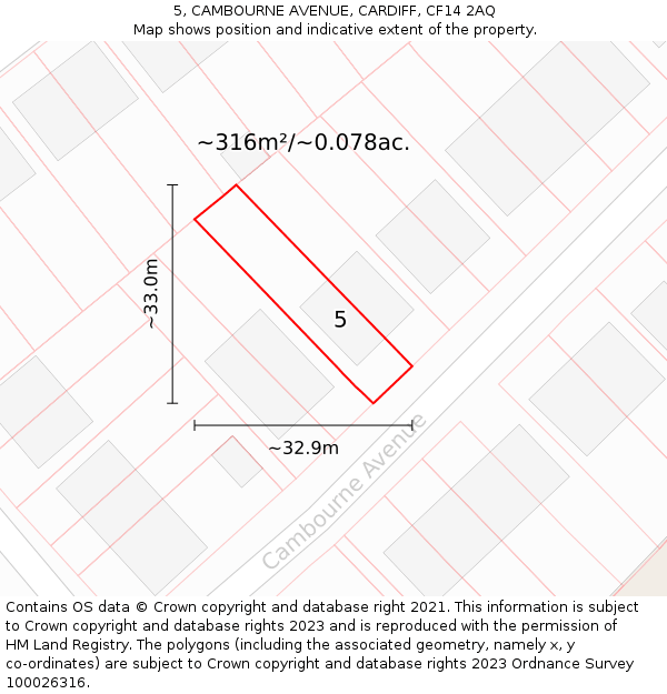 5, CAMBOURNE AVENUE, CARDIFF, CF14 2AQ: Plot and title map