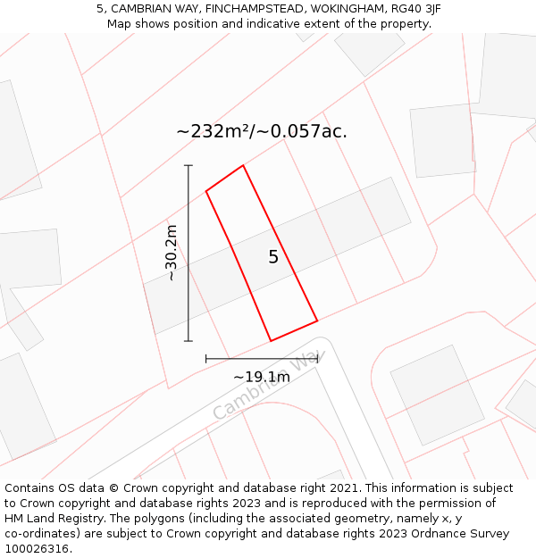 5, CAMBRIAN WAY, FINCHAMPSTEAD, WOKINGHAM, RG40 3JF: Plot and title map