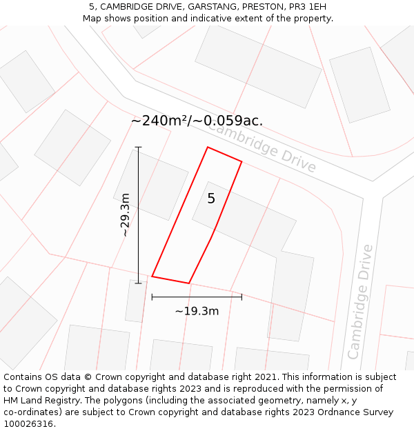 5, CAMBRIDGE DRIVE, GARSTANG, PRESTON, PR3 1EH: Plot and title map