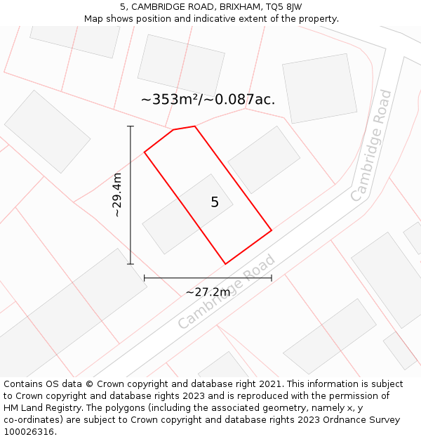 5, CAMBRIDGE ROAD, BRIXHAM, TQ5 8JW: Plot and title map