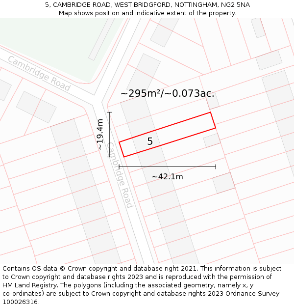 5, CAMBRIDGE ROAD, WEST BRIDGFORD, NOTTINGHAM, NG2 5NA: Plot and title map