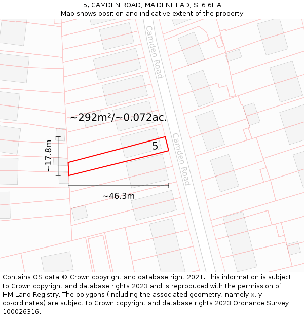 5, CAMDEN ROAD, MAIDENHEAD, SL6 6HA: Plot and title map