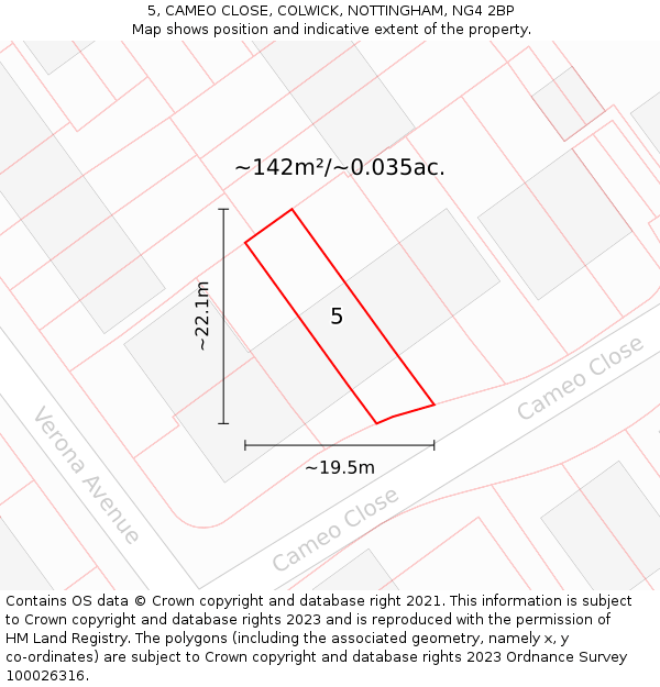 5, CAMEO CLOSE, COLWICK, NOTTINGHAM, NG4 2BP: Plot and title map