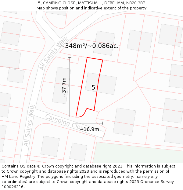 5, CAMPING CLOSE, MATTISHALL, DEREHAM, NR20 3RB: Plot and title map