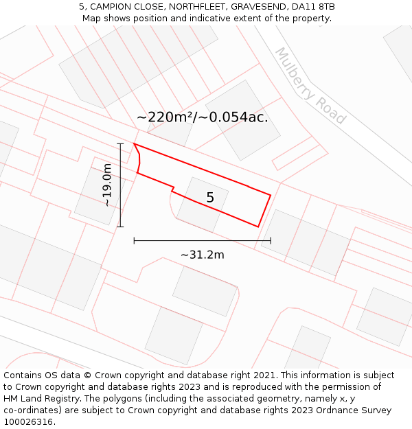 5, CAMPION CLOSE, NORTHFLEET, GRAVESEND, DA11 8TB: Plot and title map