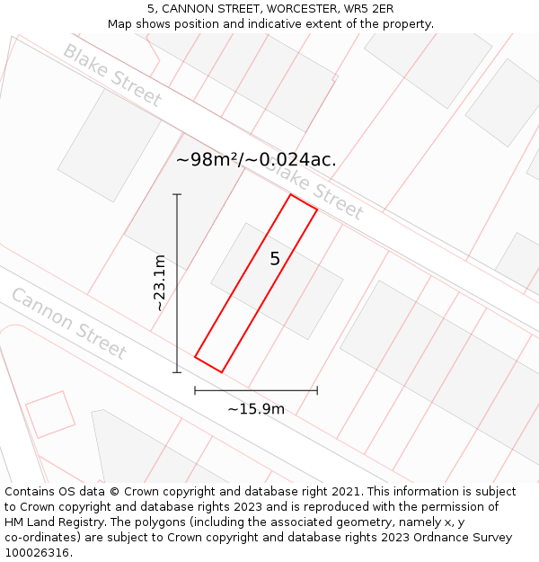 5, CANNON STREET, WORCESTER, WR5 2ER: Plot and title map