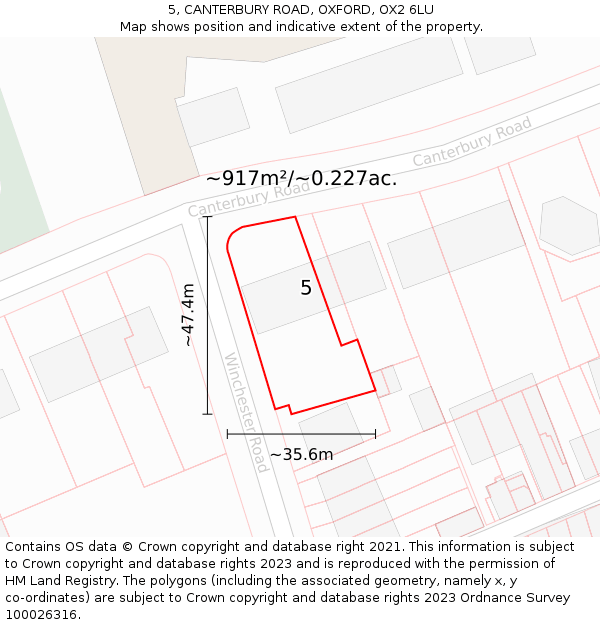 5, CANTERBURY ROAD, OXFORD, OX2 6LU: Plot and title map